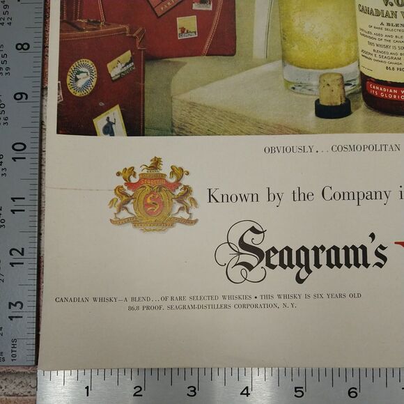 1950 Seagrams VO Whisky Vtg Magazine Print Ad Travel Stickers Cruise Scene - Picture 8 of 11
